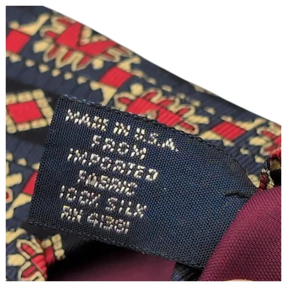 Polo Ralph Lauren Tie 100% Silk Red Blue Cream Rectangles Diamonds 90s 58.5